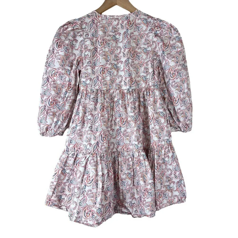 Crewcuts Girls Cream Paisley Printed Cotton Poplin Puff Sleeve Dress